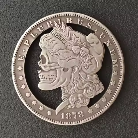 38MM 1878 Morgan Skull Cutting Coin Brass Silver Plated Jewelry Making Supplies