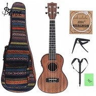 24 Inch Concert Acoustic Ukulele Abalone Shell Edge 18 Fret Four Strings Hawaii Guitar Built-In Pickup+Capo+Strap+String