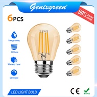 Genixgreen 6PCS E27 220V Light Bulb Filament Bulb 4W Warm White 220V Globe LED Edison Bulb Dimmable Lamp Bulb for Chandelier Replace