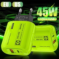45W Fast Charger Adapter - 2-In-1 Fast Charging Block - Fast Mobile Phone Charger - Green Wall Plug 