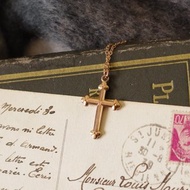 古董法國透玫瑰金雕花耶穌十字架聖母項鍊 N739