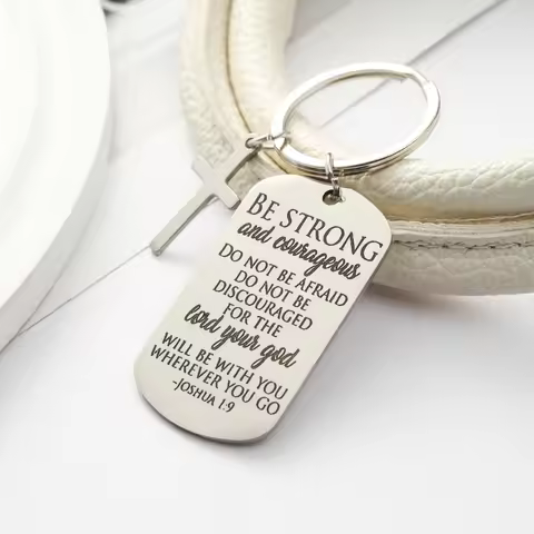 1Pc Bible Verse Keychain Be Strong And Courageous Cross Keychain Men Women Religious Gifts For Famil
