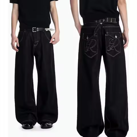KEQI Men's Black Y2k Baggy Grunge Washed Jeans Japandi Style Vintage Oversize Jean Pants Harajuku Wi