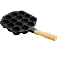 【Direct from Japan】Ikenaga Iron Works Takoyaki Plate, 14 Holes, Wooden Handle, Gas Stove Only, Ajill