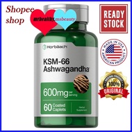 Horbaach KSM-66 Ashwagandha 600mg  60 Caplets with L-Theanine  - help sleep and reduce stress, improve mood