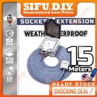 HEAVY DUTY WEATHERPROOF Extension (Pure Copper) 15M Wire 1 Gang Socket with SIRIM Plug & Socket Swit