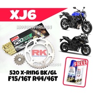 YAMAHA RK SPROCKET SET XJ6 DIVERSION RK 520 KRX X-RING F15/16T - R44/46T BLACK / GOLD CHAIN FOC CHAI