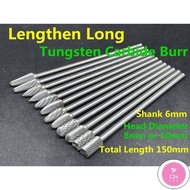 C3S 1pcs Total length 150mm Type A C D F G H L  6x8x150mm 6x10x150mm Tungsten Carbide Burr 6mm Singl