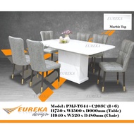 EUREKA 5ft 1+6 Rectangle Fully Marble Dining Table Set (Delivery & Installation Within Klang Valley 