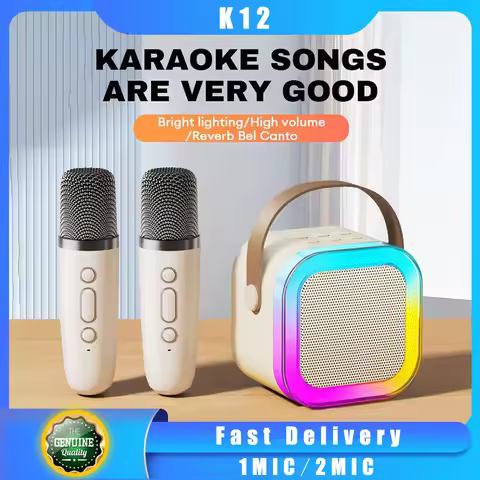 【Fast Delivery】Wireless Karaoke Speaker Bluetooth Microphone K12 Home KTV Machine RGB Light Portable