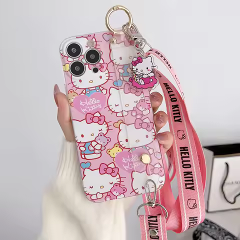Sanrio Cartoon Hello Kitty Strap Lanyard Phone Case For VIVO Y1S Y3 Y01 Y02S Y10 Y11 Y12i Y15S Y15C 