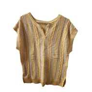 Slim Sleeveless Sweater Openwork Knit Yellow Brown And Blue Orange Round Neck Punching Small V-Neck * Label Cutting