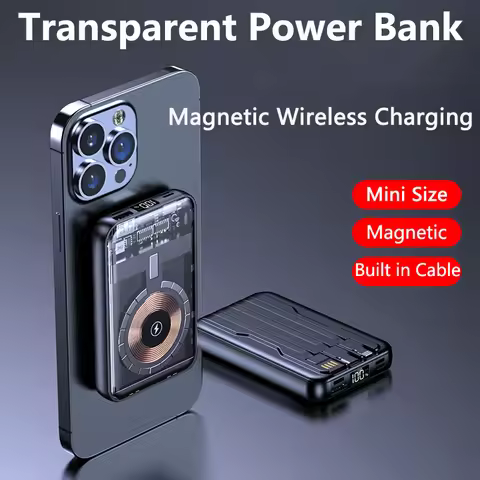 20000mAh Transparent Magnetic Wireless Power Bank Portable External Battery for Magsafe Powerbank Fo