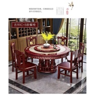 Marble Dining Table and Chair round round Table with Turntable Solid Wood Marble round Table European Dining Tables and Chairs Set