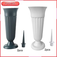 [pugwsl] Flower Vase with Stake and Plastic Base Artificial Flowers Cemetery Vases with Spikes Cemet