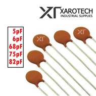 10 pcs of Ceramic Disc Capacitor 5pF, 6pF, 68pF, 75pF, 82pF
