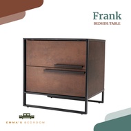 Frank (Nasya Stone) Bedside Table with 2 Drawers Bedroom Furniture (EM229 Nasya Stone + B321 Black) 