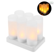 ★6pcs/set Rechargeable LED Flickering Flameless Candles Tealight Candles Lights with Frosted Cups Charging Base Yellow L