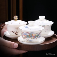 Aksesori Set Teh Tudung Gaiwan Porselin Jed Lemak Biri-biri Putih Premium Dehua Putih Porselin Kung 