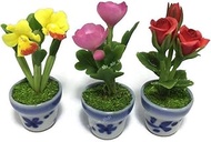 3pc Miniature Flower Clay Dollhouse Fairy Garden Mini Plant Trees Ceramic Paint Furniture Bundles Ar