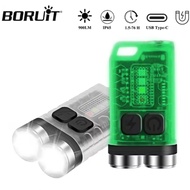 BORUiT V3 LED Keychain Flashlight 900LM Magnetic Suction Type-C Rechargeable UV Mini Camping Working