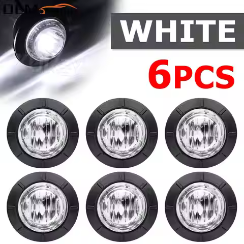 6x White Mini Round 3/4" Grille Outline Lamp Side Marker Indicator Signal LED Light 12V 24V Trailer 