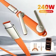 2-IN-1 Type-C Cable Foldable Mobile Phone Holder 240W Fast Charging Data Cable USB C TO USB C Phone 