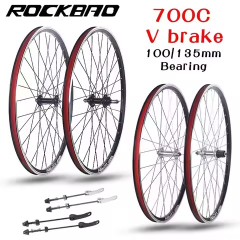 ROCKBAO 700C Road Bike Wheelset V Brake 100X135mm 32H Double Layer Aluminum Alloy 2Bearing Hub 7/8/9