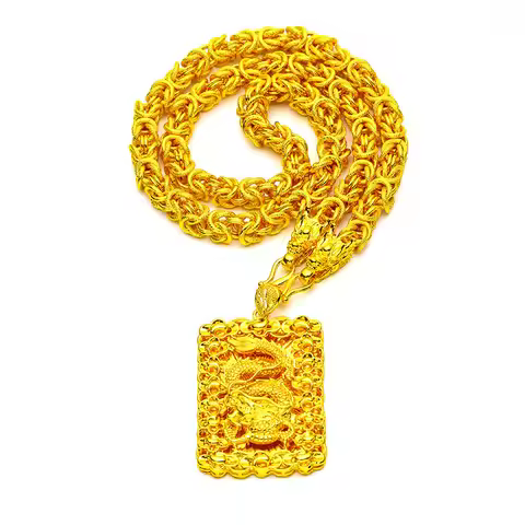 Bold Dragon Pendant Men 24K Gold AU999 - Sharp 3D dragon carving, 24K/AU999 pure gold, heroic bold a