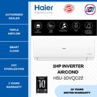 HAIER (AUTHORISED DEALER) 1HP 4 STAR INVERTER AIR COND HSU-10VQC22 - HAIER 3 YEARS WARRANTY