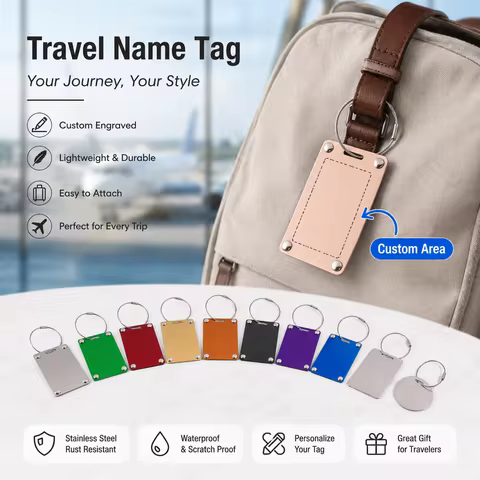 Personalized Text Luggage Tag Custom Name Tag Laser Engraved Stainless Steel Anti-lost Travel Custom