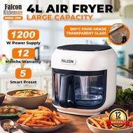 Falcon Kitchenware Air Fryer (4.0L) Oil Free | Large Capacity 5mm Thickness & NO Coating Glass | 5 P