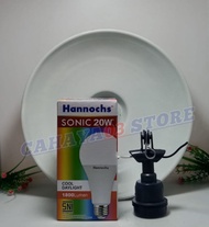Paket Hemat !! Kap Lampu Gantung E27 Uk 30cm / Kap WD+Fitting + Lampu Led 20 Watt Cahaya Putih Supe