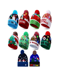 10 PCS Gorro De Navidad tejido Con Luz Led Regalo Navideño Mayoreo