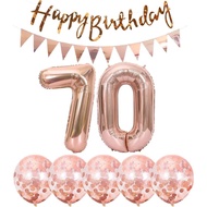 2 Balloons Number 70+ haappy Birthday Garland + Rose Gold Banner foil Balloon 70th Birthday Decorati