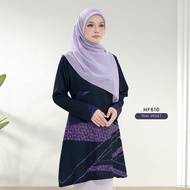 [Customized Name] HF610 Modest Long Sleeve Tunic Top Geometric Line Print Loose Casual Muslim Women 