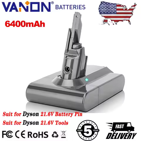 VANON 6.4Ah Li-ion Replace for V7 Dyson Battery Pin 21.6V for SV11 Animal Motorhead Pro Mattress Abs