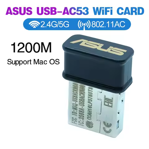 Used1200Mbps USB Wifi Adapter 2.4GHz+5GHz NANO USB-AC53 For ASUS Ethernet Lan Wifi Dongle Network Ca