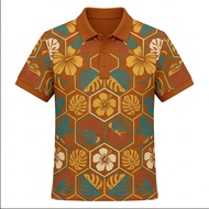 Men's Aztec star printed polo shirt with olive green ethnic pattern short sleeved golf shirt, retro 