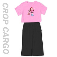 Setelan Crop Oversize Celana Kargo Rainbow Ruby Koper Anak Remaja Perempuan 7-14 Tahun COD