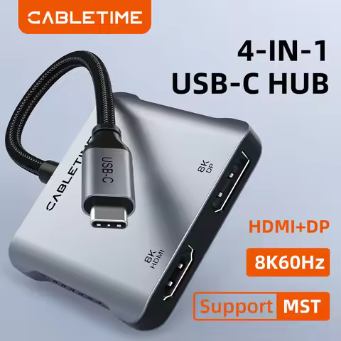 CABLETIME USB C to HDMI DP Adapter MST 4K 8K Monitor Converter Triple Display Compatible with M1/M2/