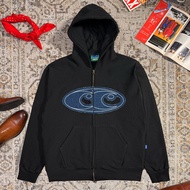KATUN TURF - TEARED Black Heavyweight Cotton Fleece 330gsm Embroidery Double Zipper Hoodie - Black G