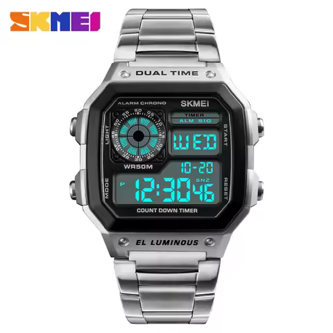 SKMEI Digital Watch for Men Retro Sports Waterproof Chrono Electronic Mens Wristwatches Stainless St
