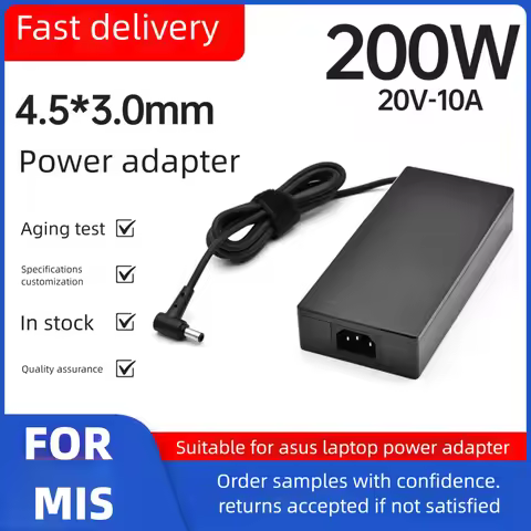 20V 10A 4.5*3.0mm Laptop Charger 200W AC Adapter For MSI Huawei ASUS UX534F M7400Q YX570U GF66 GF63