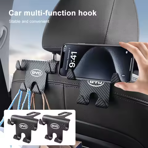 1/2PCS Multi-Purpose Car Seat Headrest Hook Mobile Phone Holder Emblem For BYD Qing Song Tang Yuan F