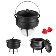 Pre-Seasoned Cauldron Cast Iron | 8 Quarts - African Potjie Pot with Lid | 3 Legs for Even Heat Distribution - Premium Camping Cookware for Campfire Coals and Fireplace Cooking (Large)