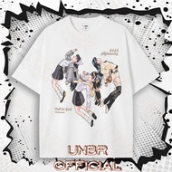 UNBR Three school uniform girl illustration black and white background A23L English words Campus