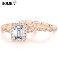 SOMEN 925 Sterling Silver Bridal Ring Sets Emerald Cut CZ Rose Gold Engagement Rings 2CT Vintage Pro