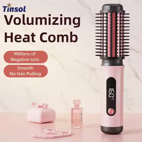 TINSOL Negative Ion Hot Air Brush Professional Styling Tool Multi-Functional Heated Curling and Stra