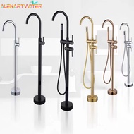 Floor Stand Bathtub Faucet Mixer Single Handle Mixer Tap Black 360 Rotation Spout With ABS Handsho